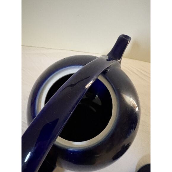 MCM Vintage Hall China Teapot Cobalt Blue Glo Airflow Art Deco 6 Cup - Picture 8 of 11